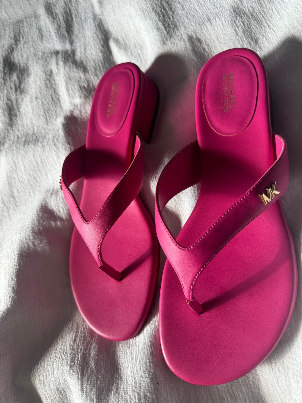 Michael Kors Fuchsia Thong Sandals with Gold MK Accent